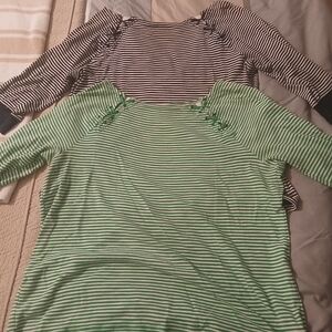 Ralph Lauren Green and White Striped Women’s Top